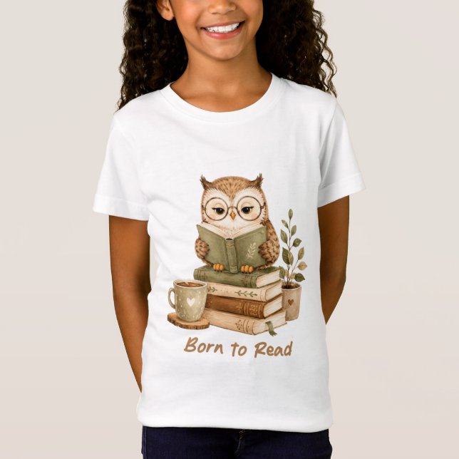 Född att läsa söt uggla bokälskardesign t shirt (Framsida)