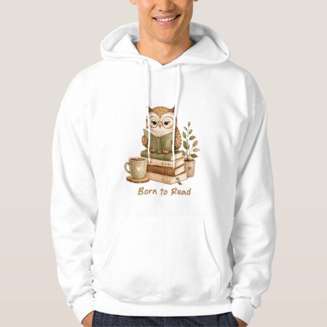Född att läsa söt uggla bokälskare design hoodie (Framsida)