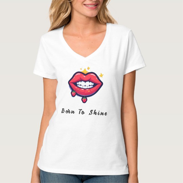 🌸 Född att lysa Glansiga läppar Glam Stil 🌸 T Shirt (Framsida)