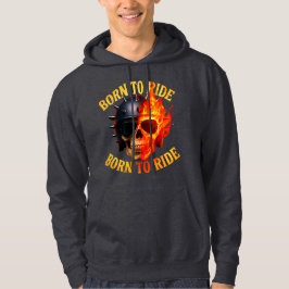 Född att Rida Flammande Dödskallehjälm Hoodie