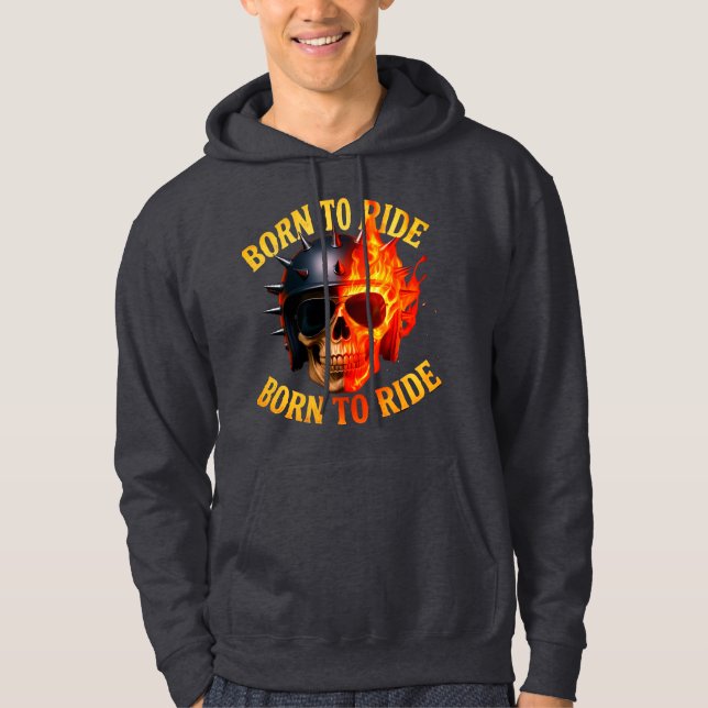 Född att Rida Flammande Dödskallehjälm Hoodie (Framsida)