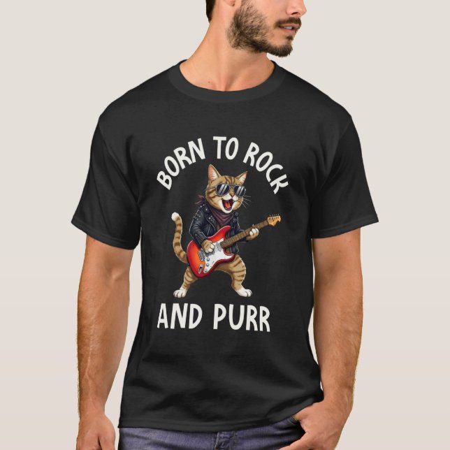 Född att Rocka och spinn, Rolig Katt, Rock'n Roll  T Shirt (Framsida)