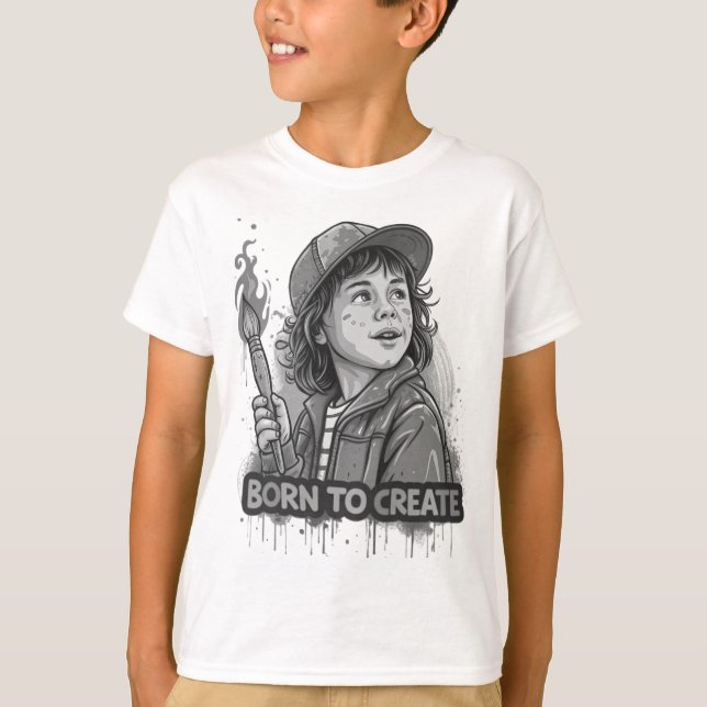 Född att Skapa – Färgglad Graffiti Popkonst  T Shirt (Framsida)