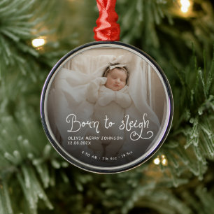 Född att sleigh baby foto födelsestadistik jul Julgransprydnad Metall