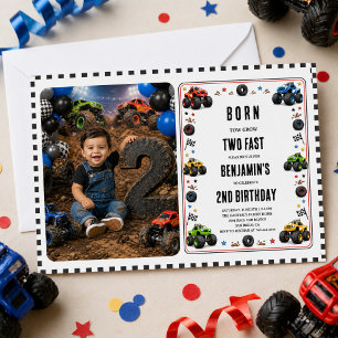 Född att växa Två snabba monstertruckar 2-årsdag Inbjudningar