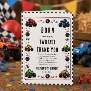 Född att växa Två snabba monstertruckar 2-årsdag Tack Kort