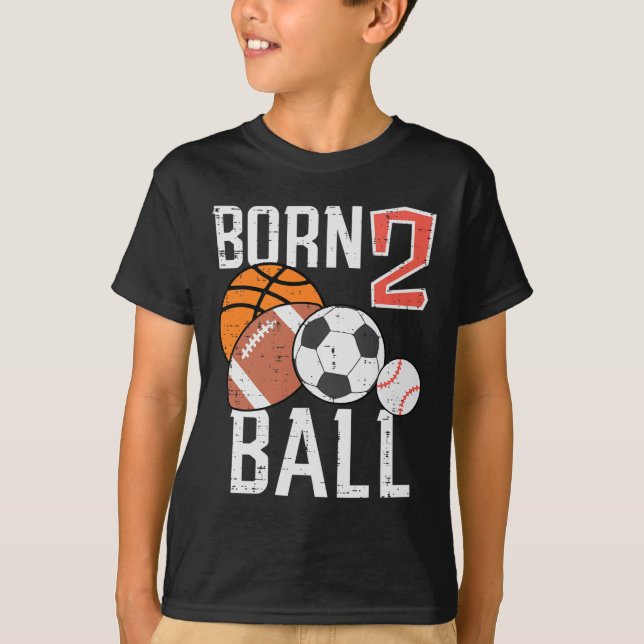 Född Basketboll Fotboll 2-års Födelsedag Småbarn P T Shirt (Framsida)