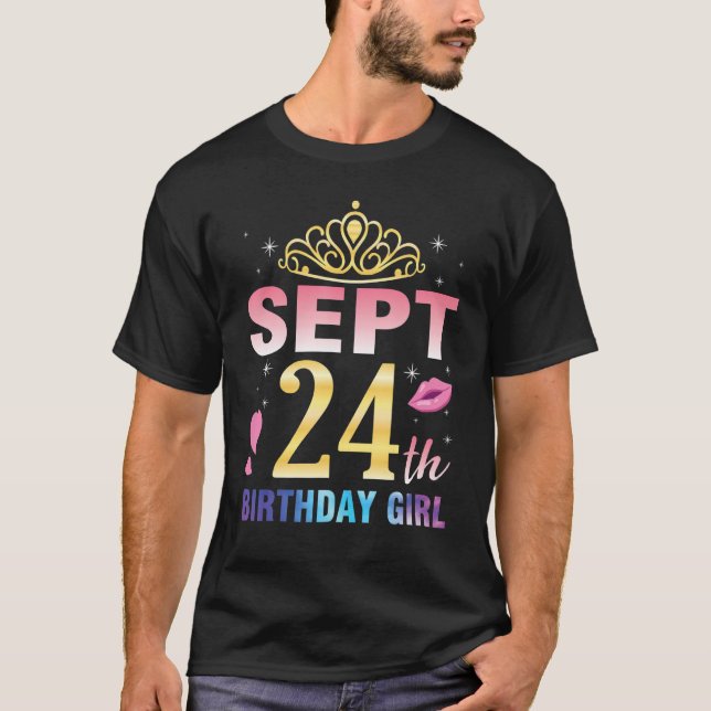 Född den 24 september Lycklig i min födelsedag, du T Shirt (Framsida)