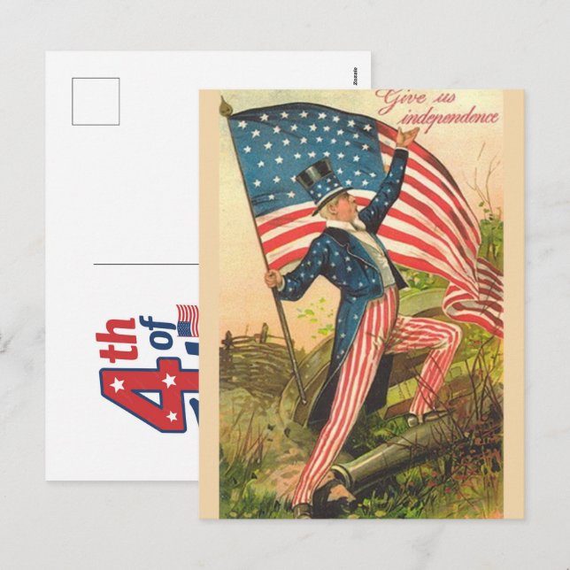 Född den 4 juli en patriotisk firande  helg vykort (Fram/baksida)