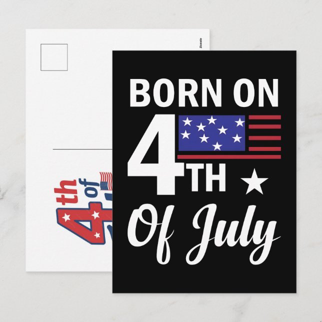 Född den 4 juli en patriotisk firande  helg vykort (Fram/baksida)