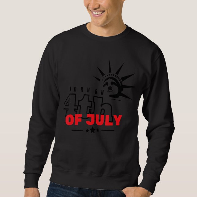 Född den 4 juli, fjärde juli, födelsedagen Coola Lång Ärmad Tröja (Framsida)