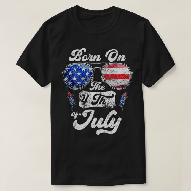 Född den 4 juli Independence day  T Shirt (Design framsida)