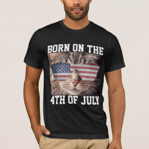 FÖDD DEN 4 JULI PATRIOTIC USA CAT T-SHIRT