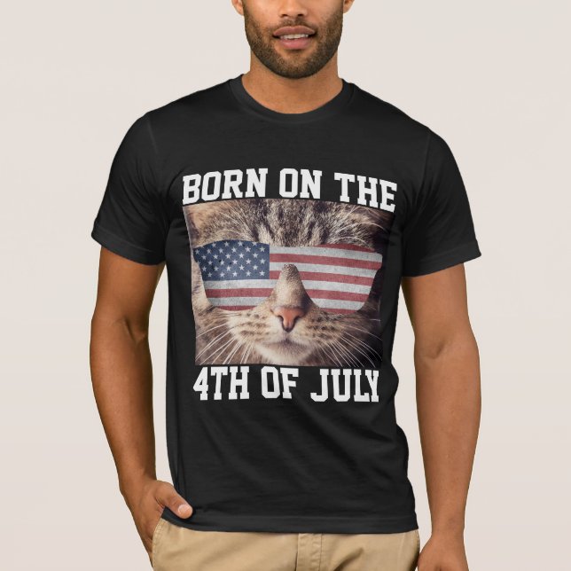 FÖDD DEN 4 JULI PATRIOTIC USA CAT T-SHIRT (Framsida)