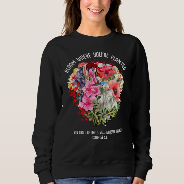 FÖDD FÖR ATT BLOMSTRA Kristna blommönster T Shirt (Framsida)