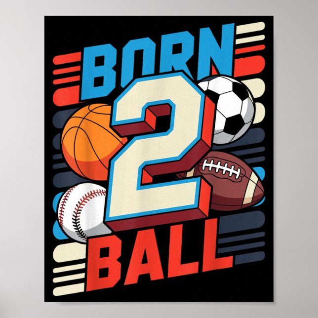 Född för att bolla 2 år gammal pojke 2-års födelse poster (Framsidan)