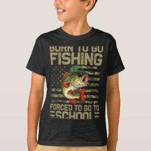 Född för att fiska basabborre rolig fiskare pojkar t shirt
