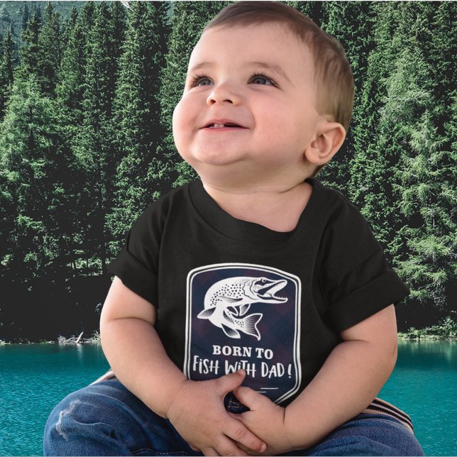 Född för att fiska med Pappa i en muskie-troféfisk T Shirt (Cute kid's fishing shirt with a muskie. Born to Fish With Dad!)