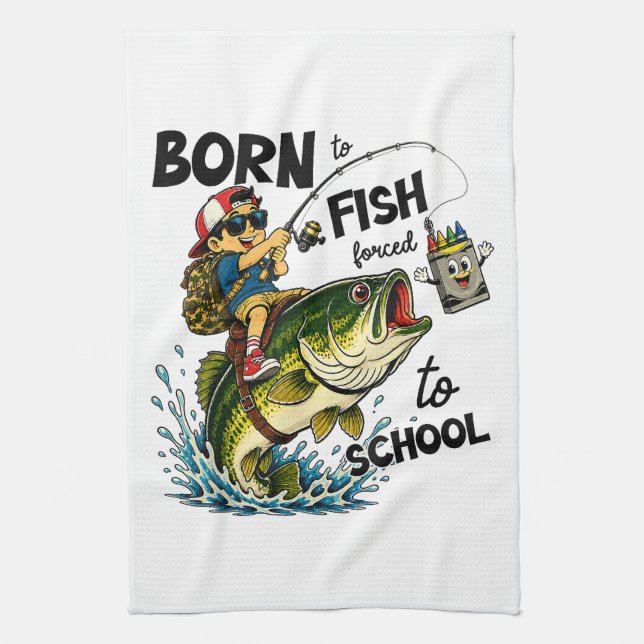 Född för att fiska, tvingad att gå i skolan kökshandduk (Vertikal)