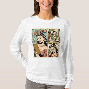 Född för att läsa bokskikt   Tecknad Bok Retro Tee