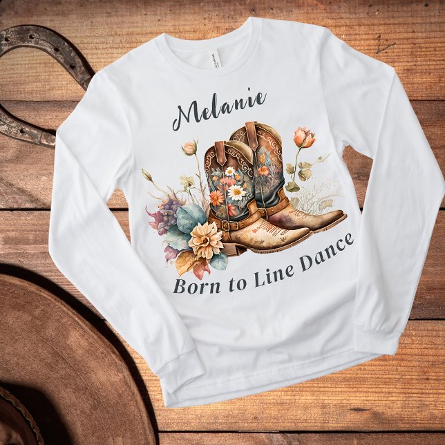Född för att Linjedansa Stövlar Blommor T Shirt (Skapare uppladdad)