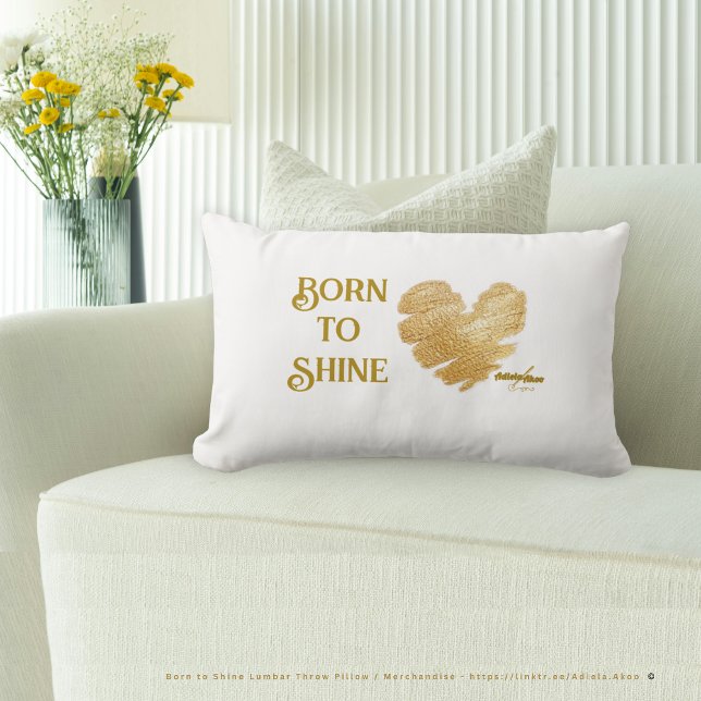 Född för att lysa Vit Kuddthrow Pillow bör översät Lumbarkudde (Born to Shine Pillow designd by Poet Adiela Akoo. Pair it with the pretty pouf, drawer knobs & more!)