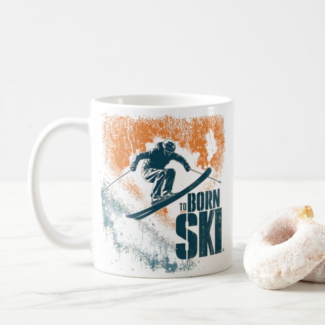 Född för att Ski | Vintage skiddesign Kaffemugg (Med munk)