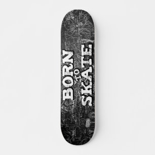 Född för att skrida på svarta tavlor, vit graffiti mini skateboard bräda 18,5 cm