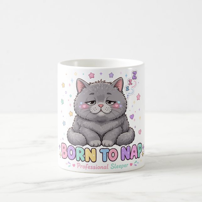Född för att Sova Söt Katt Kaffemugg (Center)