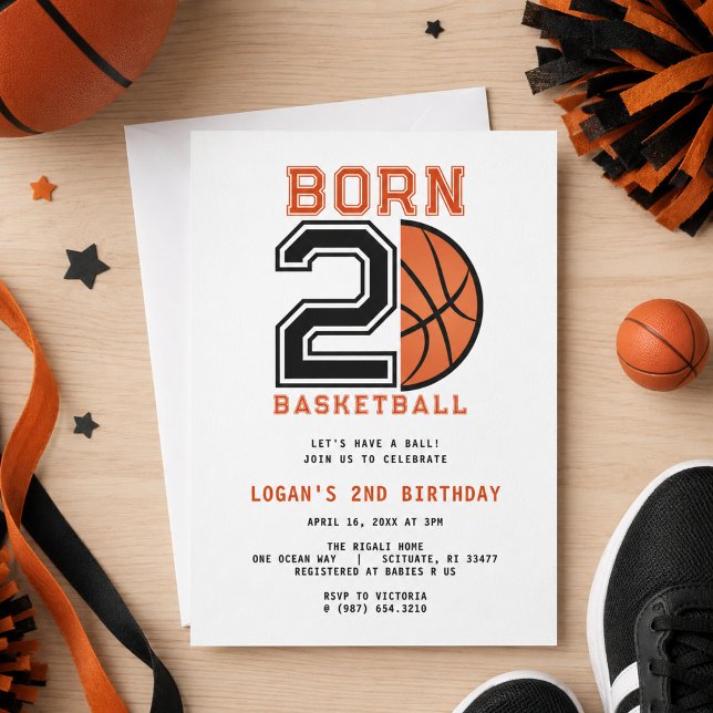 Född för att spela basket 2-års födelsedagsfest inbjudningar (Born 2 Ball Basketball 2nd Birthday Party Invitation
)