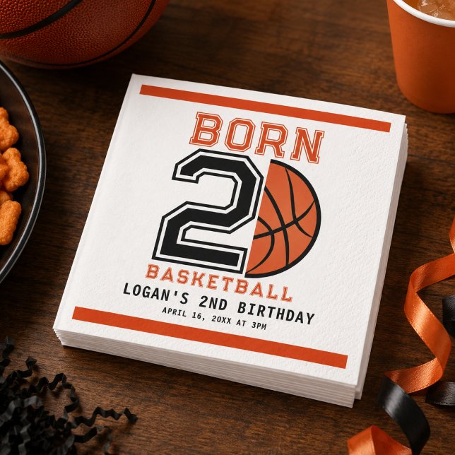 Född för att spela basket 2-års födelsedagsfest pappersservett (Born 2 Basketball 2nd Birthday Sport Paper napkins)