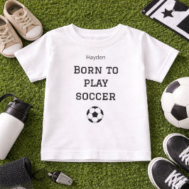 Född för att Spela Fotboll Babykläder med Namn T Shirt