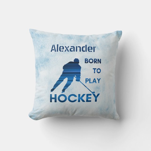 Född för att spela hockey Kudde blå linjer (Framsida)