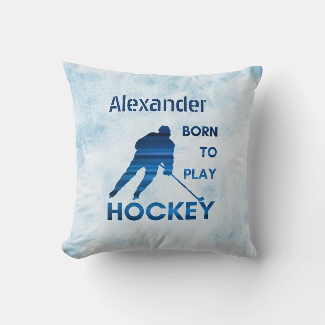 Född för att spela hockey Pillow Blue linjer Kudde (Framsida)