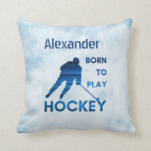 Född för att spela hockey Pillow Blue linjer Kudde