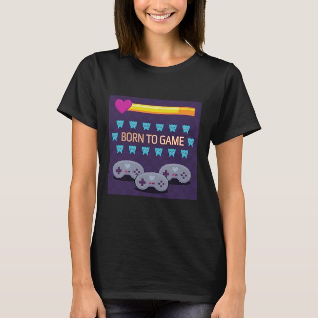 Född för att spela - Retro 8-Bit Pixel Art T-Shirt (Framsida)