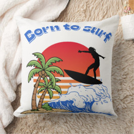 Född för att surfa Retro solnedgångssurfar Kudde
