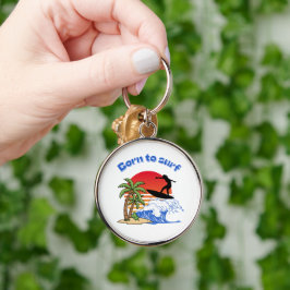 Född för att surfa Retro solnedgångssurfar Rund Silverfärgad Nyckelring