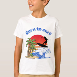 Född för att surfa Retro solnedgångssurfar T Shirt