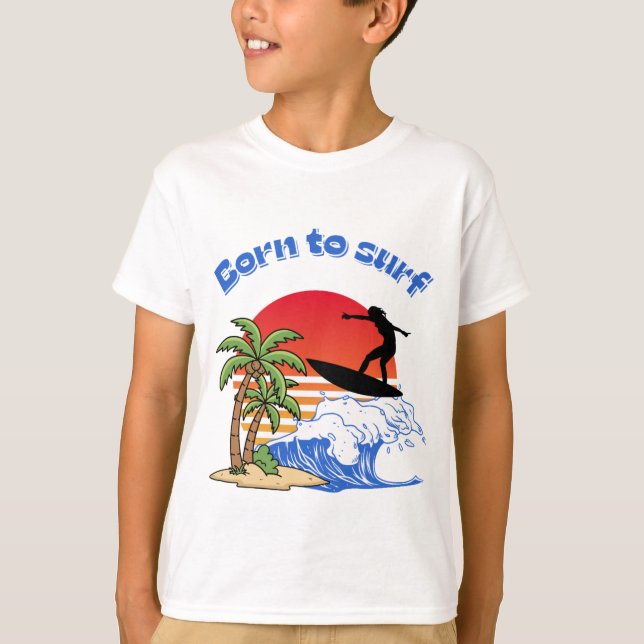 Född för att surfa Retro solnedgångssurfar  T Shirt (Framsida)