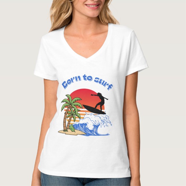 Född för att surfa Retro solnedgångssurfare  T Shirt (Framsida)