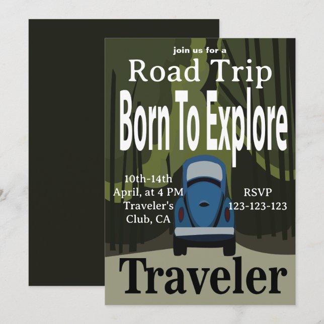 Född För Att Utforska Road Trip Resa Inbjudningar (Fram/baksida)