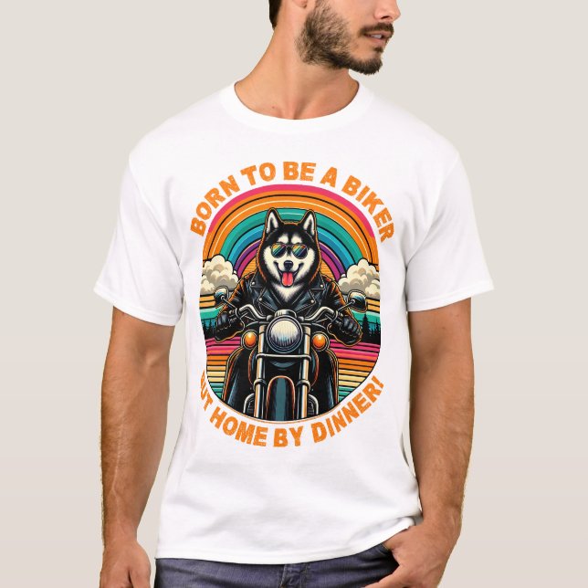Född för att vara en Biker: Husky Rider Äventyr T Shirt (Framsida)