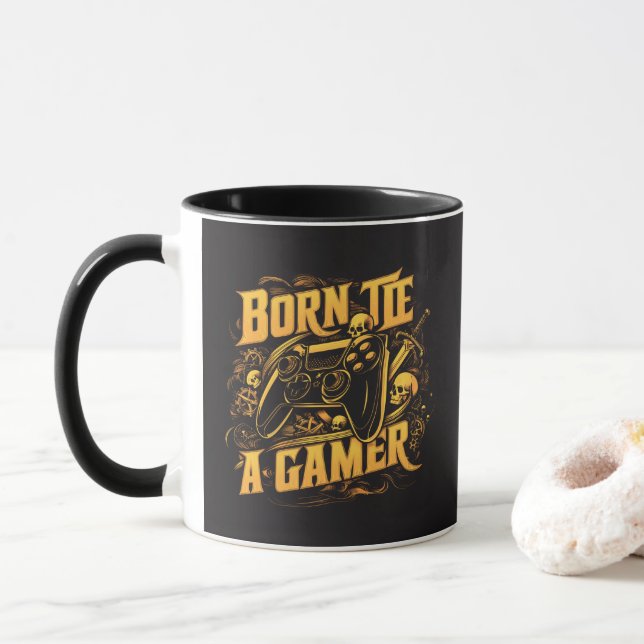 Född För Att Vara En Spelare Skalle Kontroll Art Mugg (Med munk)
