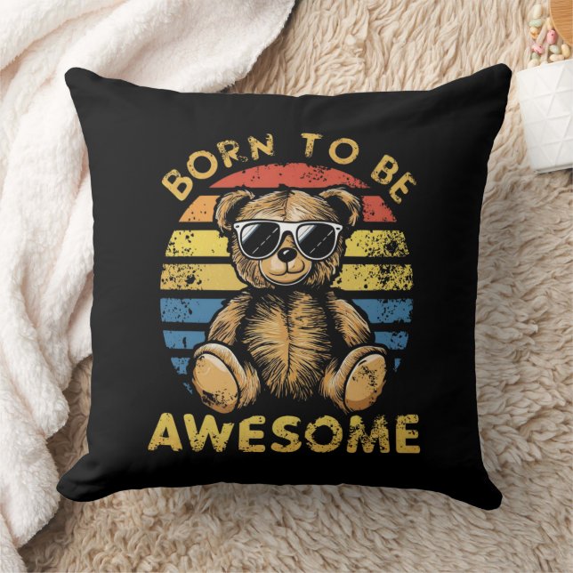 Född för att vara Fantastisk Nalle - Retro Coola B Kudde (Filt)