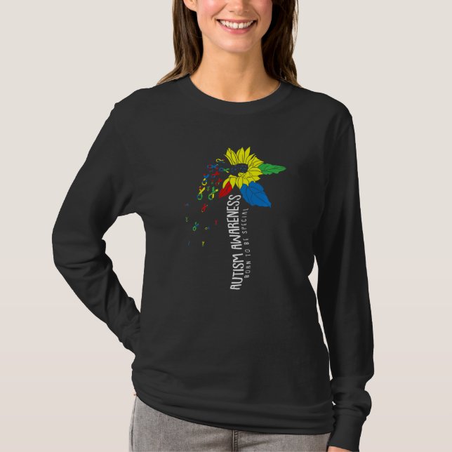 Född för att vara Speciell autism Awareness Solros T Shirt (Framsida)