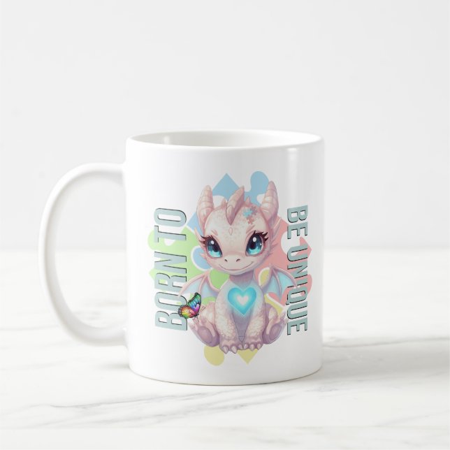 Född för att vara unik drakdesign – Autismmedveten Kaffemugg (Vänster)