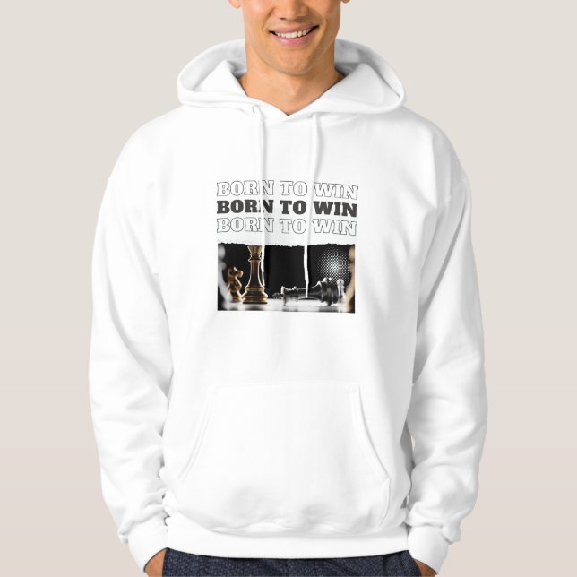 FÖDD FÖR ATT VINNA Schackseger Hoodie – Motiverand (Framsida)