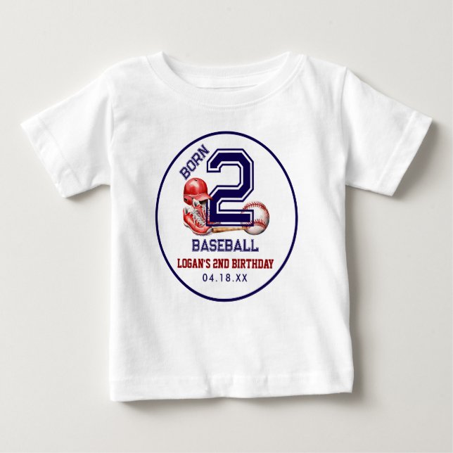 Född för baseboll | Pojkars 2-årsdag tema sport T Shirt (Framsida)