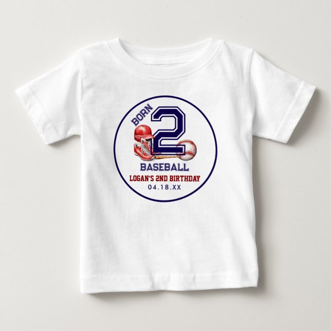 Född för baseboll | Sport tema pojkarnas 2-årsdag  T Shirt (Framsida)